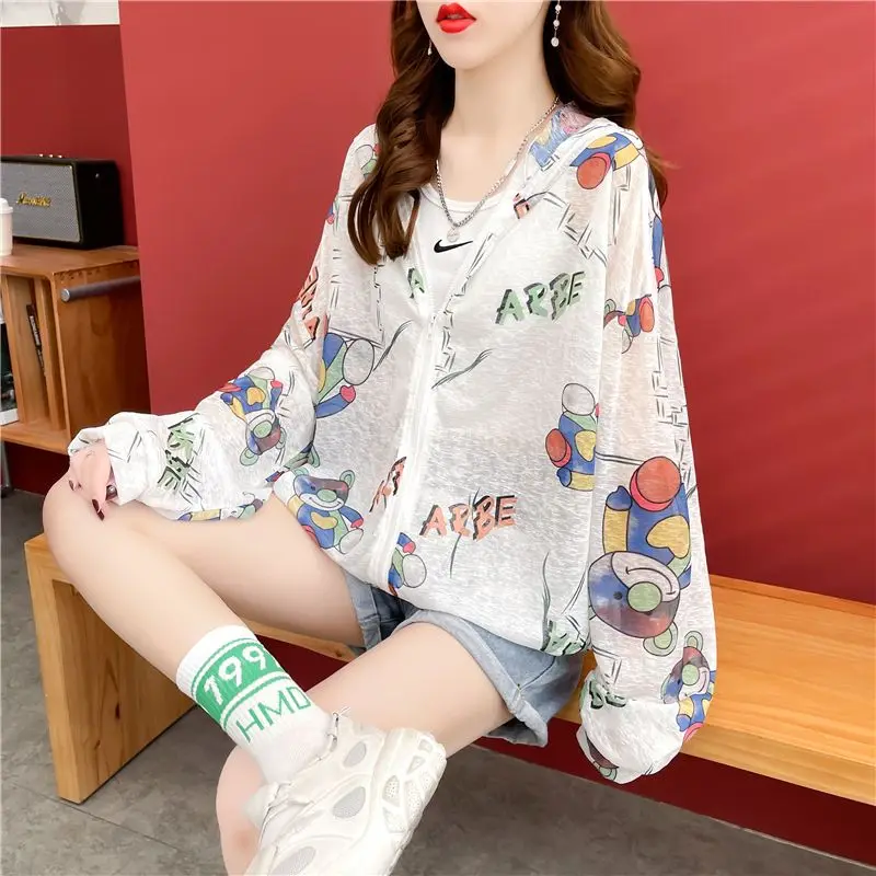 Women's Trench Coat Jacket Hooded Sun Protection Clothing Summer Loose Large Size Anti-UV Breathable Thin Outdoor Sportswear New