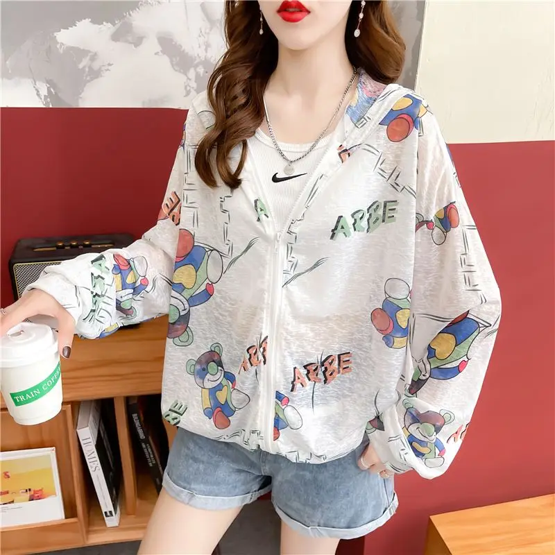 Women's Trench Coat Jacket Hooded Sun Protection Clothing Summer Loose Large Size Anti-UV Breathable Thin Outdoor Sportswear New