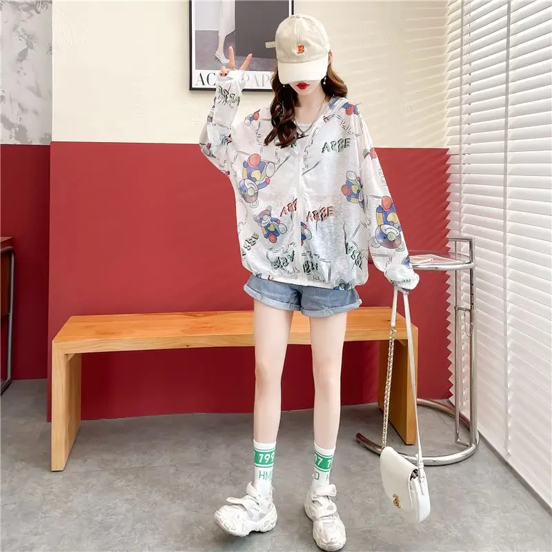 Women's Trench Coat Jacket Hooded Sun Protection Clothing Summer Loose Large Size Anti-UV Breathable Thin Outdoor Sportswear New