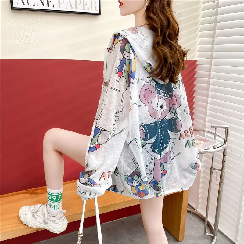 Women's Trench Coat Jacket Hooded Sun Protection Clothing Summer Loose Large Size Anti-UV Breathable Thin Outdoor Sportswear New