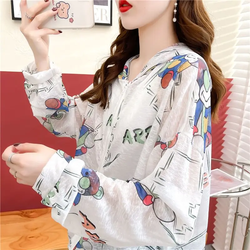 Women's Trench Coat Jacket Hooded Sun Protection Clothing Summer Loose Large Size Anti-UV Breathable Thin Outdoor Sportswear New