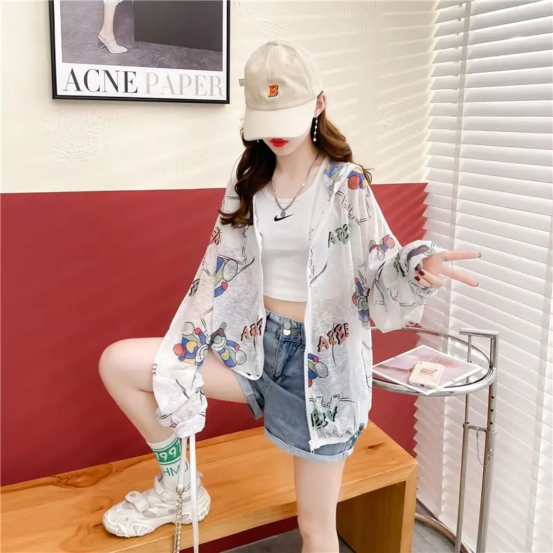 Women's Trench Coat Jacket Hooded Sun Protection Clothing Summer Loose Large Size Anti-UV Breathable Thin Outdoor Sportswear New
