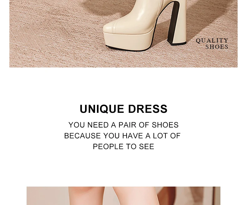 PRXDONG Brand Genuine Leather Women's Ankle Boots Sexy High Heels Thick Platform Black Beige Dress Party Office Lady SHoes 34-40
