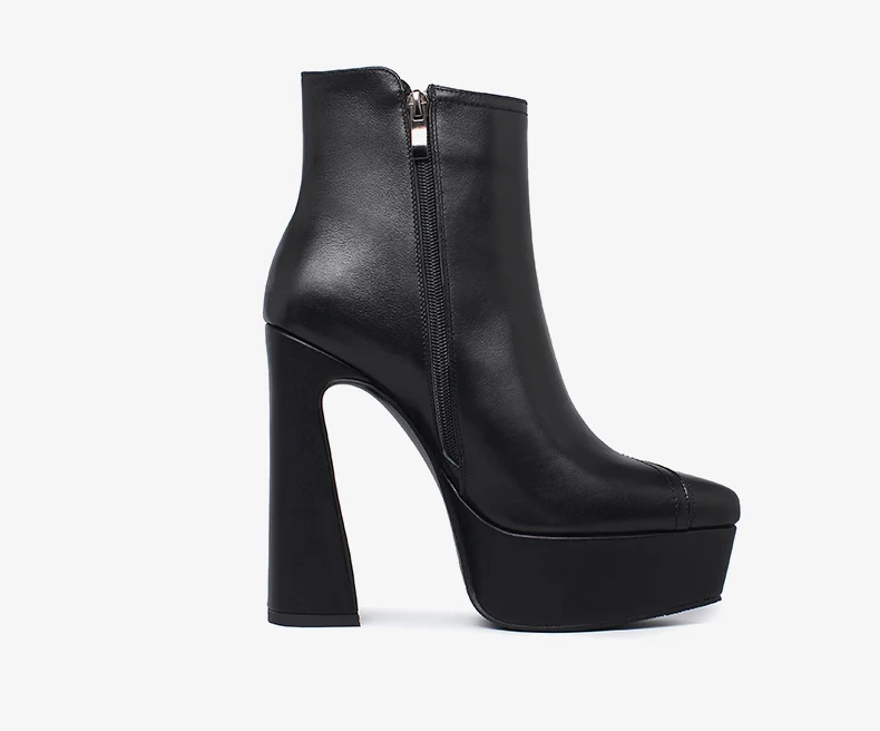 PRXDONG Brand Genuine Leather Women's Ankle Boots Sexy High Heels Thick Platform Black Beige Dress Party Office Lady SHoes 34-40