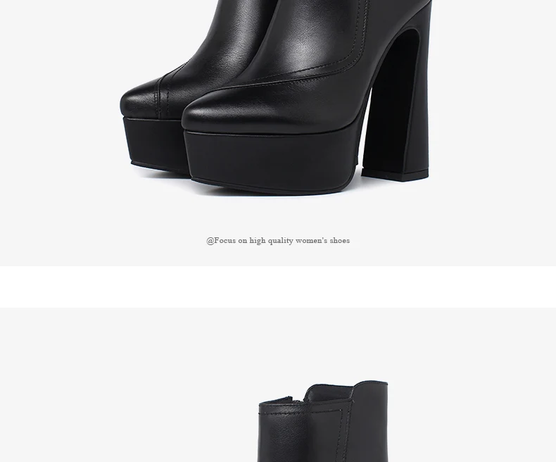 PRXDONG Brand Genuine Leather Women's Ankle Boots Sexy High Heels Thick Platform Black Beige Dress Party Office Lady SHoes 34-40