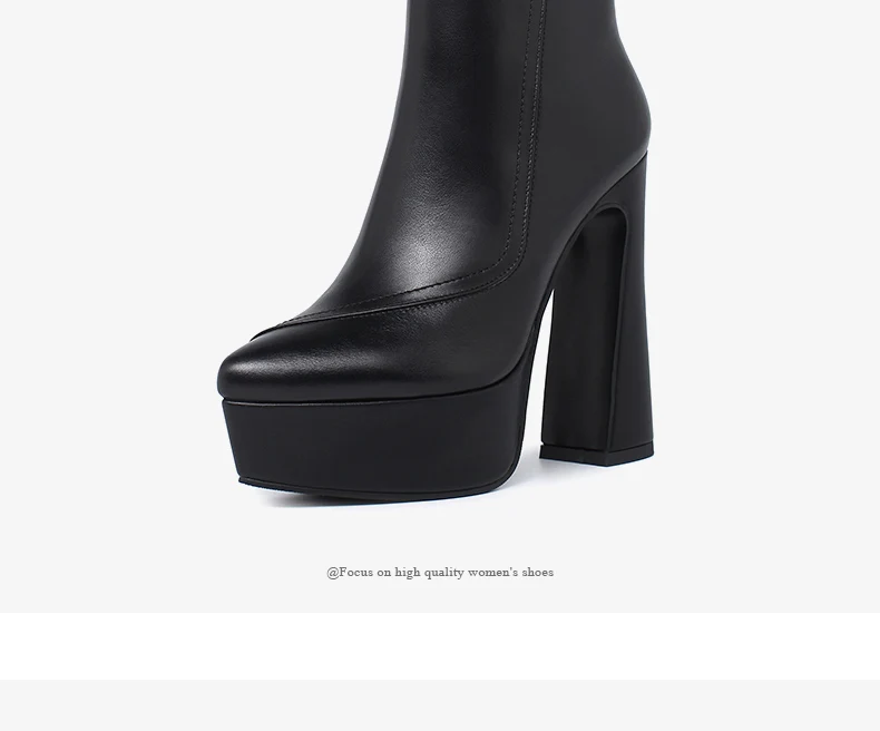 PRXDONG Brand Genuine Leather Women's Ankle Boots Sexy High Heels Thick Platform Black Beige Dress Party Office Lady SHoes 34-40