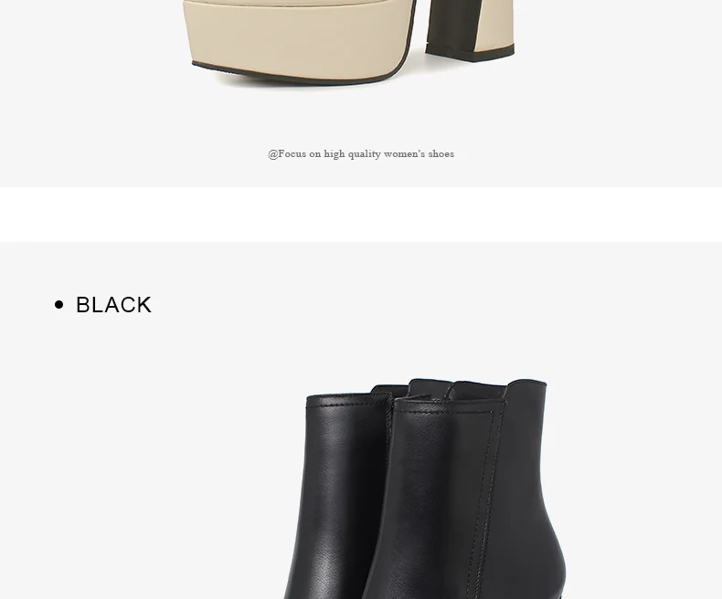 PRXDONG Brand Genuine Leather Women's Ankle Boots Sexy High Heels Thick Platform Black Beige Dress Party Office Lady SHoes 34-40