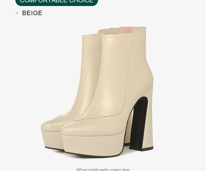 PRXDONG Brand Genuine Leather Women's Ankle Boots Sexy High Heels Thick Platform Black Beige Dress Party Office Lady SHoes 34-40