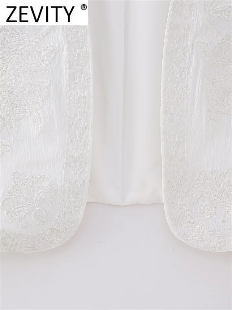 Zevity Women National Sleeveless Position Floral Embroidery Short Vest Jacket Ladies National Style Casual WaistCoat Tops CT4110