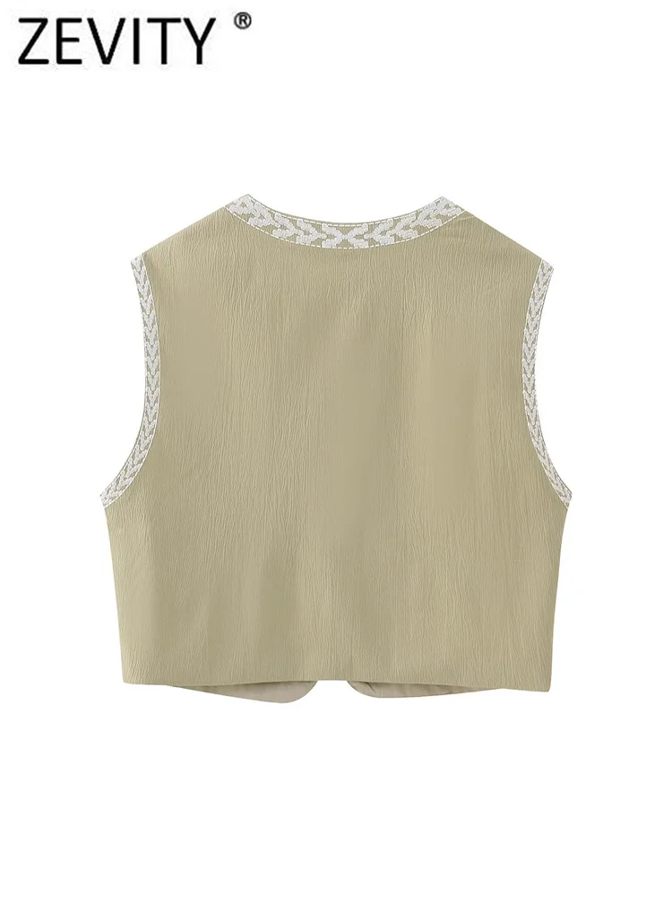 Zevity Women National Sleeveless Position Floral Embroidery Short Vest Jacket Ladies National Style Casual WaistCoat Tops CT4110
