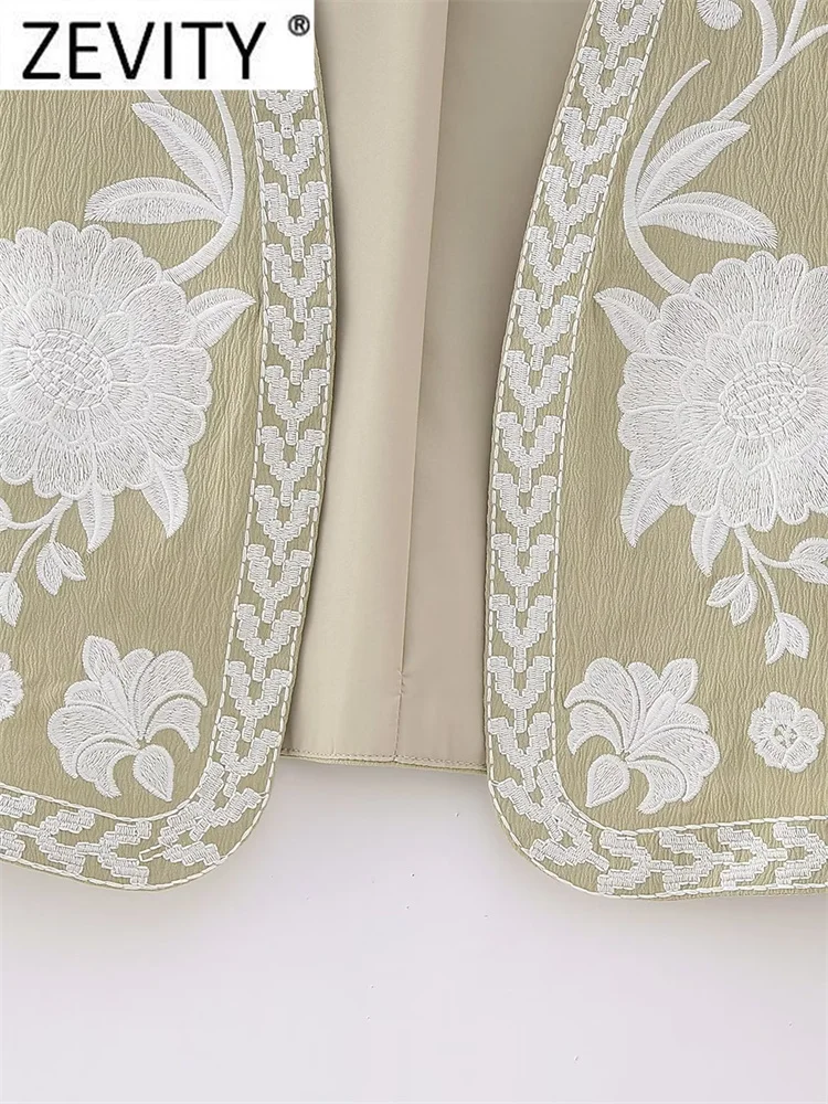 Zevity Women National Sleeveless Position Floral Embroidery Short Vest Jacket Ladies National Style Casual WaistCoat Tops CT4110