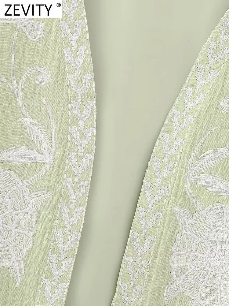 Zevity Women National Sleeveless Position Floral Embroidery Short Vest Jacket Ladies National Style Casual WaistCoat Tops CT4110