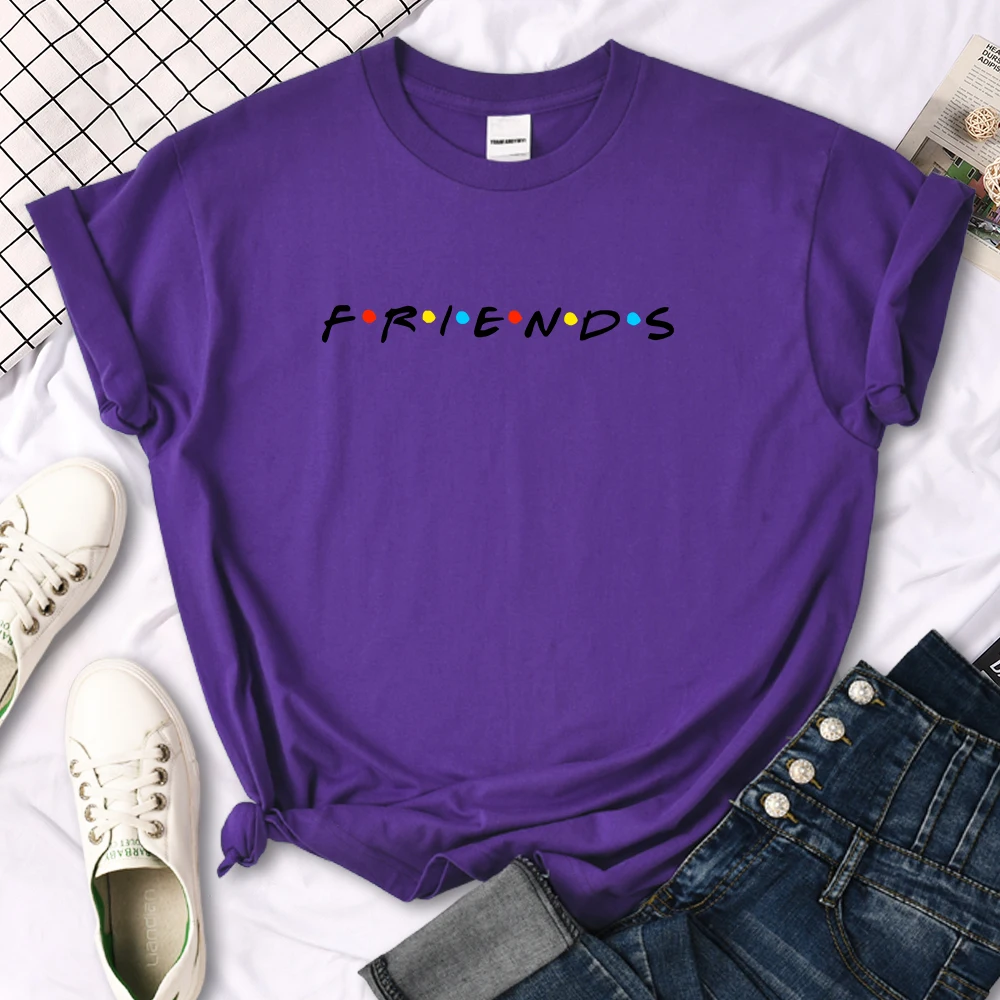 Creative Friends Letter Print T-Shirt Womens Casual Tees Japan Harajukua Style Loose Round Neck Clothing Girl Slim Funny Tshirt