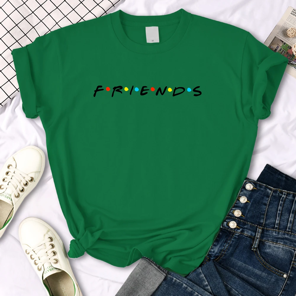 Creative Friends Letter Print T-Shirt Womens Casual Tees Japan Harajukua Style Loose Round Neck Clothing Girl Slim Funny Tshirt