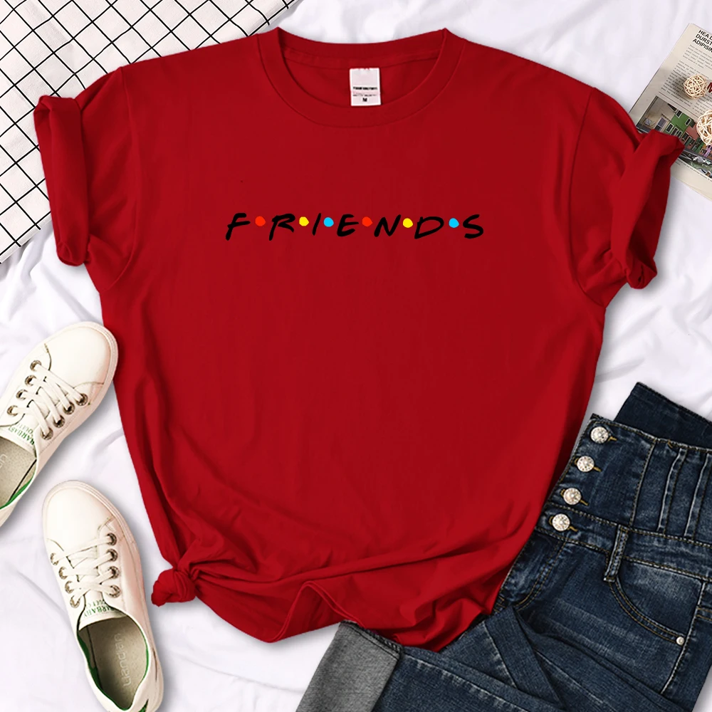 Creative Friends Letter Print T-Shirt Womens Casual Tees Japan Harajukua Style Loose Round Neck Clothing Girl Slim Funny Tshirt