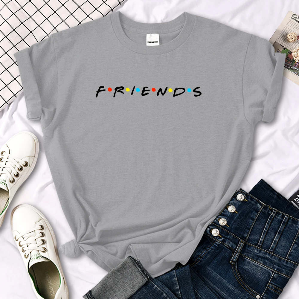 Creative Friends Letter Print T-Shirt Womens Casual Tees Japan Harajukua Style Loose Round Neck Clothing Girl Slim Funny Tshirt