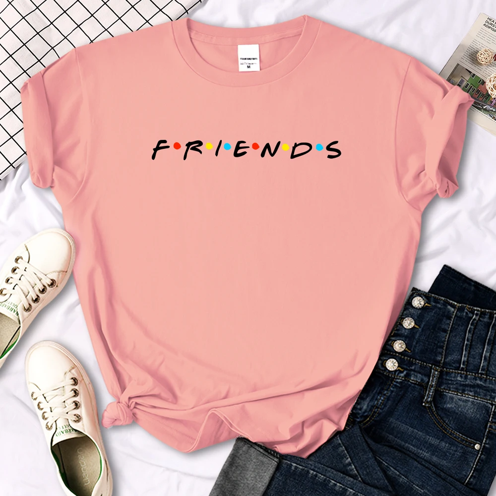 Creative Friends Letter Print T-Shirt Womens Casual Tees Japan Harajukua Style Loose Round Neck Clothing Girl Slim Funny Tshirt