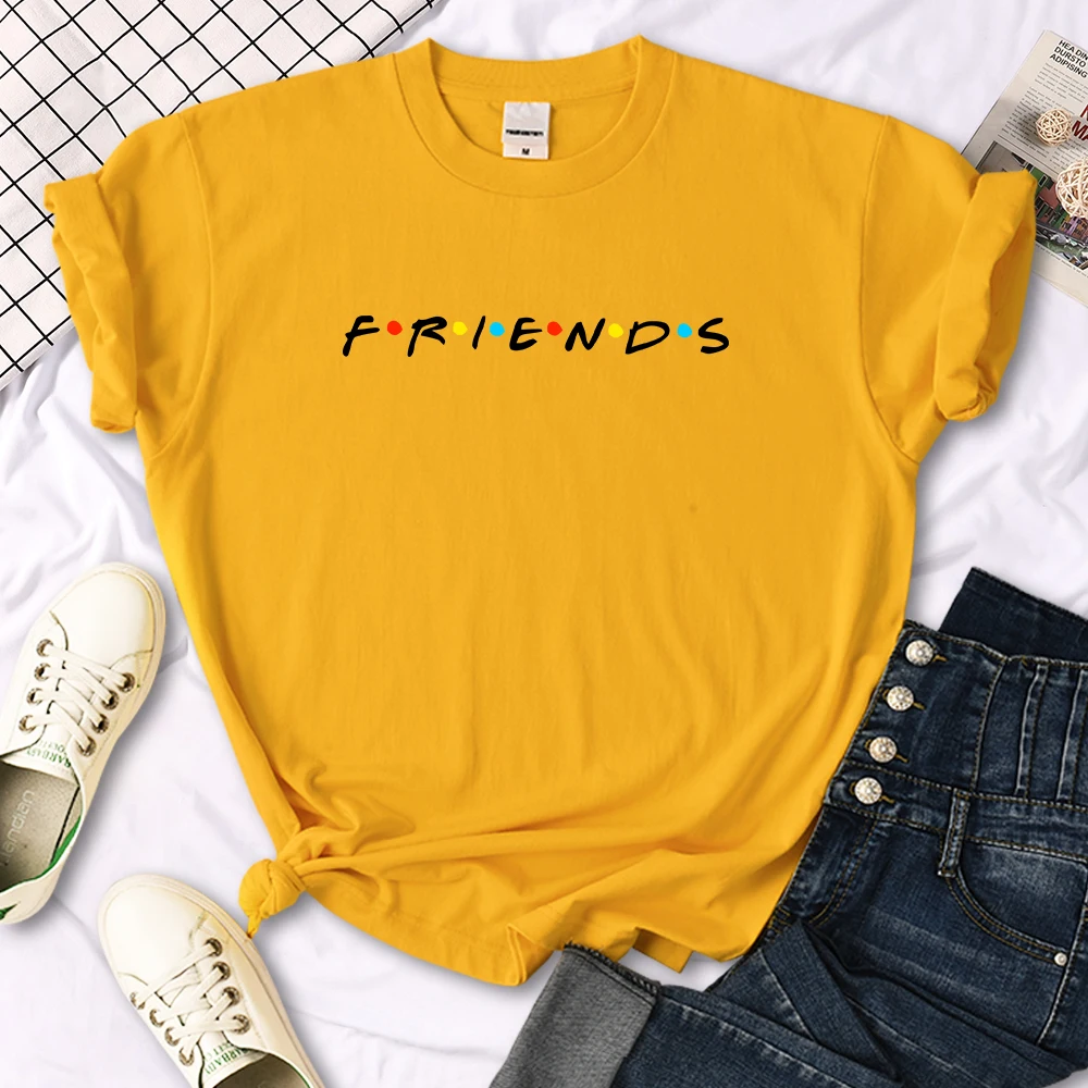 Creative Friends Letter Print T-Shirt Womens Casual Tees Japan Harajukua Style Loose Round Neck Clothing Girl Slim Funny Tshirt