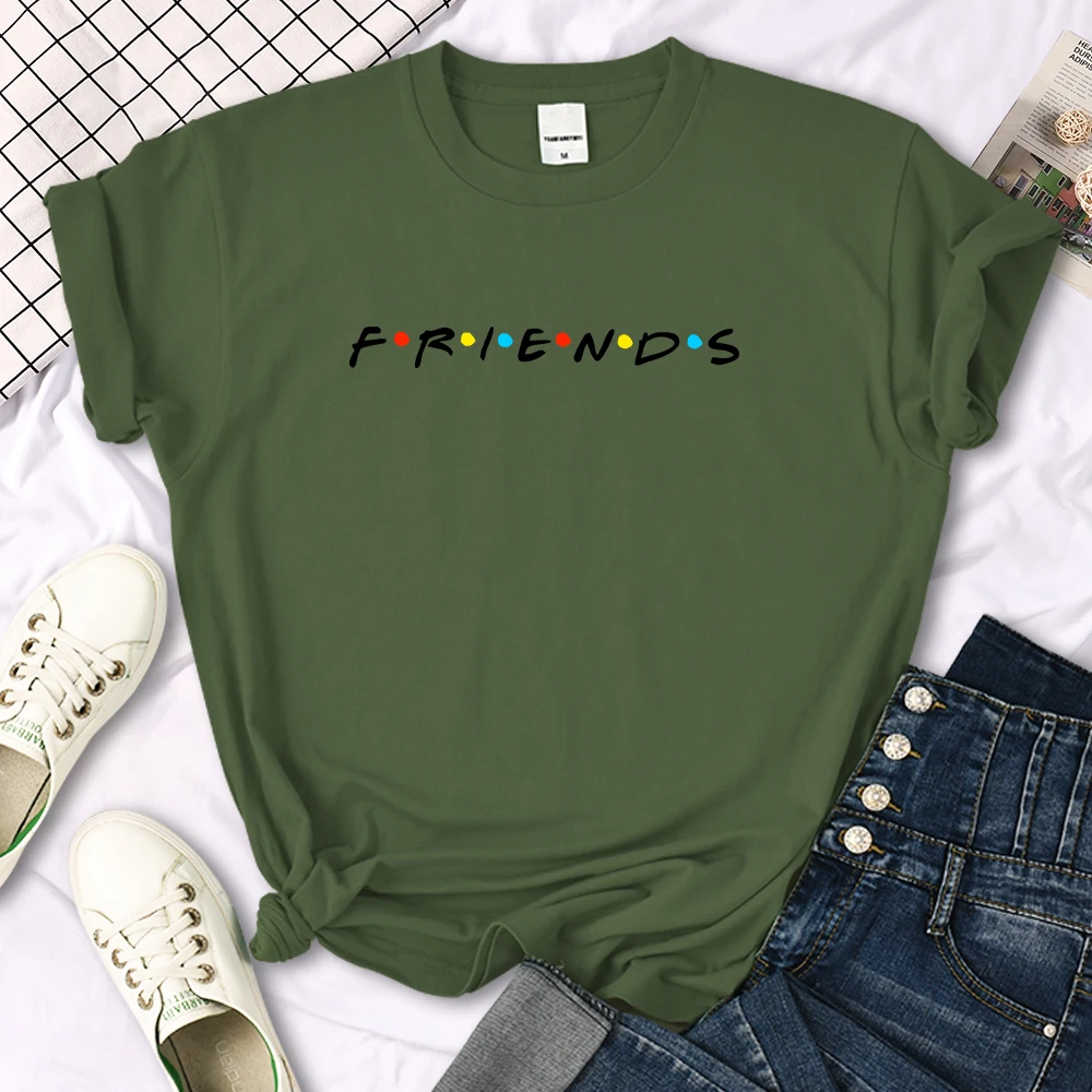 Creative Friends Letter Print T-Shirt Womens Casual Tees Japan Harajukua Style Loose Round Neck Clothing Girl Slim Funny Tshirt