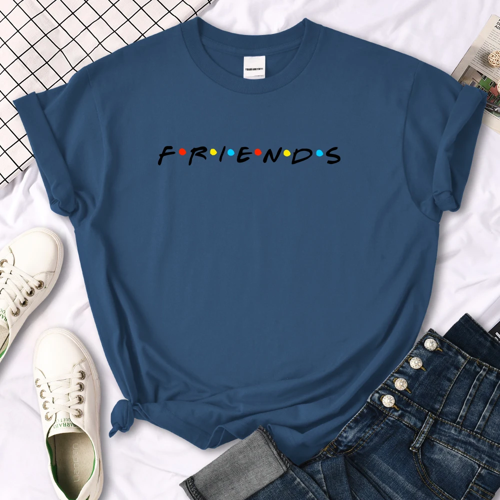 Creative Friends Letter Print T-Shirt Womens Casual Tees Japan Harajukua Style Loose Round Neck Clothing Girl Slim Funny Tshirt