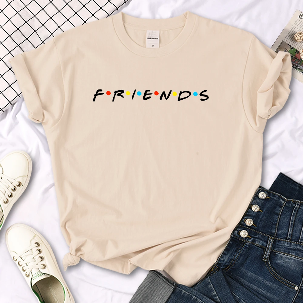 Creative Friends Letter Print T-Shirt Womens Casual Tees Japan Harajukua Style Loose Round Neck Clothing Girl Slim Funny Tshirt