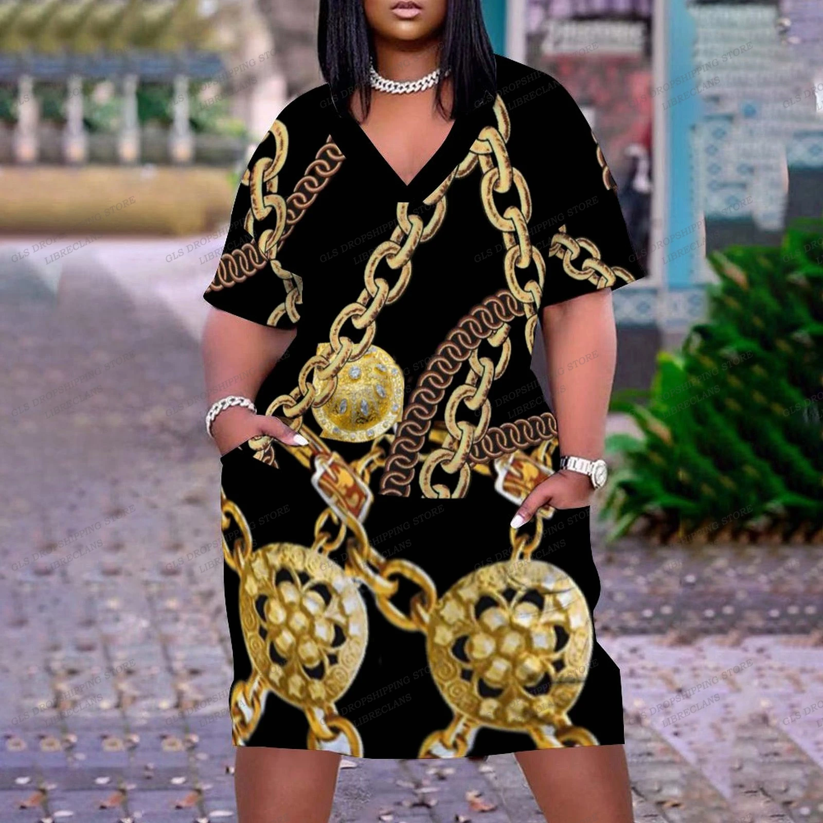 Summer Dresses Women Fashion Casual Black Africa Dress Party Evening Boho Girls Large Size Chain Dress Sexy Brand Sundress Beach