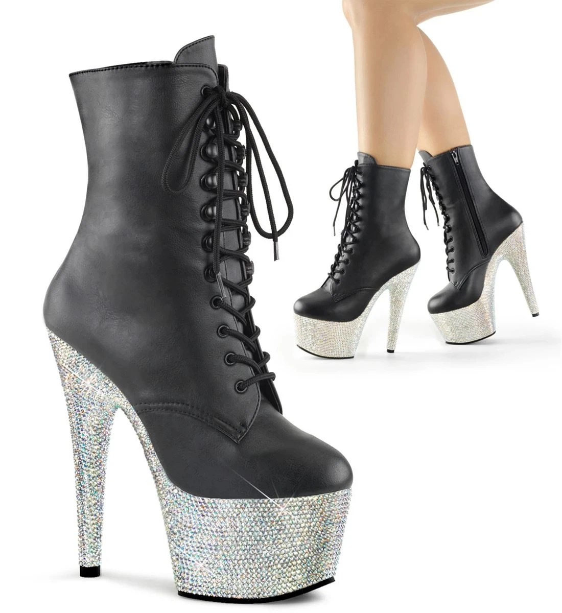 Brand Sexy Sequins Pumps 17CM Thin High Heels Ankle Boots Round Toe Pole Dance Nightclub Model Catwalk Platform Women's Shoes