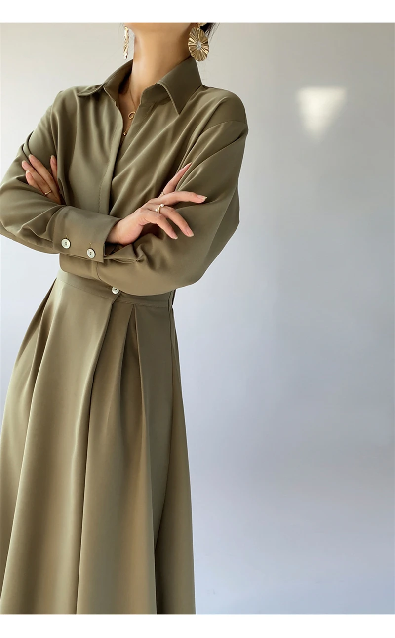 LMQ NEW French Design Temperament Lapel Neck Luxury High-End Dress Women Elegant fashion Commuter Long Skirt OL Vestidos Robe