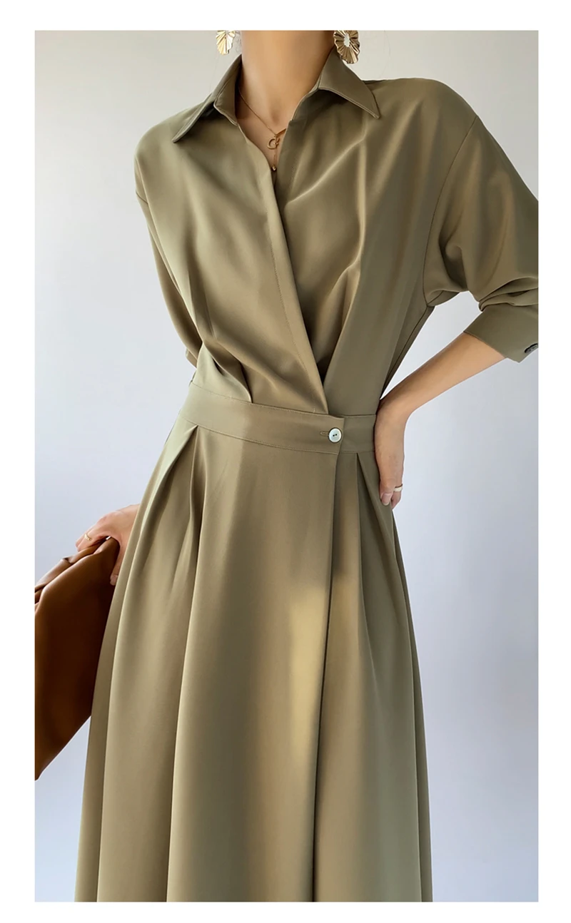 LMQ NEW French Design Temperament Lapel Neck Luxury High-End Dress Women Elegant fashion Commuter Long Skirt OL Vestidos Robe