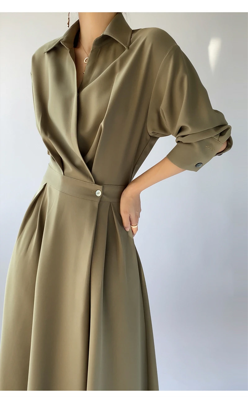 LMQ NEW French Design Temperament Lapel Neck Luxury High-End Dress Women Elegant fashion Commuter Long Skirt OL Vestidos Robe