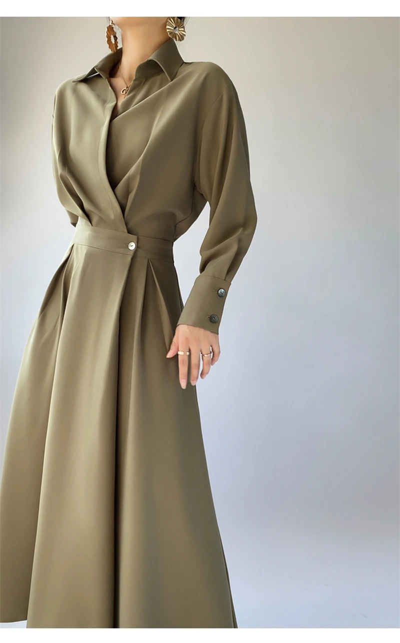 LMQ NEW French Design Temperament Lapel Neck Luxury High-End Dress Women Elegant fashion Commuter Long Skirt OL Vestidos Robe