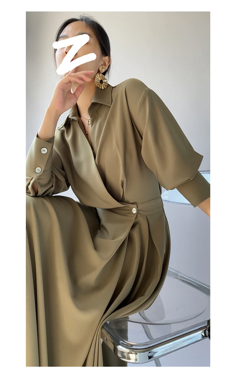 LMQ NEW French Design Temperament Lapel Neck Luxury High-End Dress Women Elegant fashion Commuter Long Skirt OL Vestidos Robe