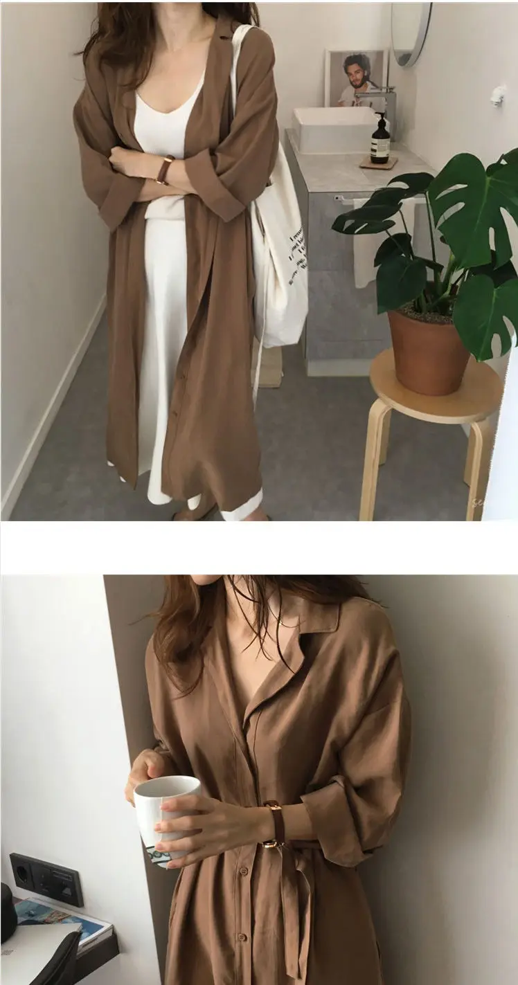 Shirt Dress For Women Harajuku Aesthetic Vintage Clothes Woman Korean Fashion Maxi Robe Casual Dresses Long Brownblack