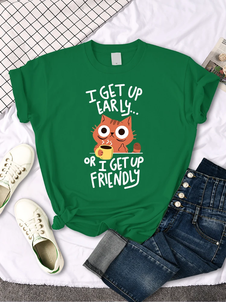 I Get Up Are Lazy Cute Cat Women T-shirts Leisure Tops Breathable T Shirts Retro Breathable Streetwear Summer Female Tee Shirts