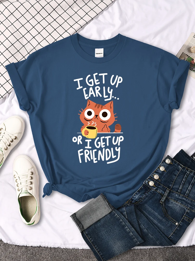I Get Up Are Lazy Cute Cat Women T-shirts Leisure Tops Breathable T Shirts Retro Breathable Streetwear Summer Female Tee Shirts