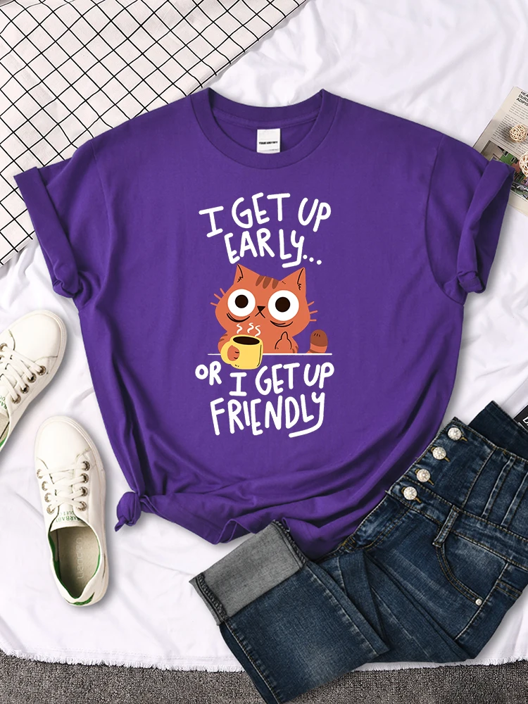 I Get Up Are Lazy Cute Cat Women T-shirts Leisure Tops Breathable T Shirts Retro Breathable Streetwear Summer Female Tee Shirts