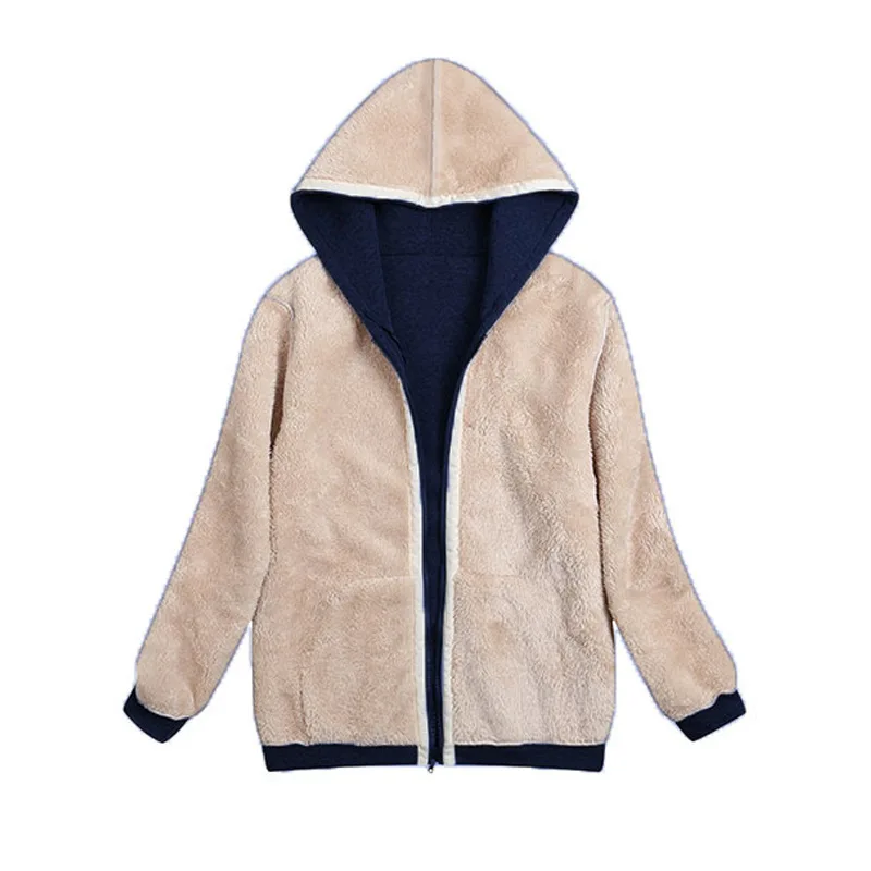 Winter Women Hooded Plush Coat Fleece Hoodies S-2XL Zipper Sweatshirt Long Sleeve Sweater Jacket