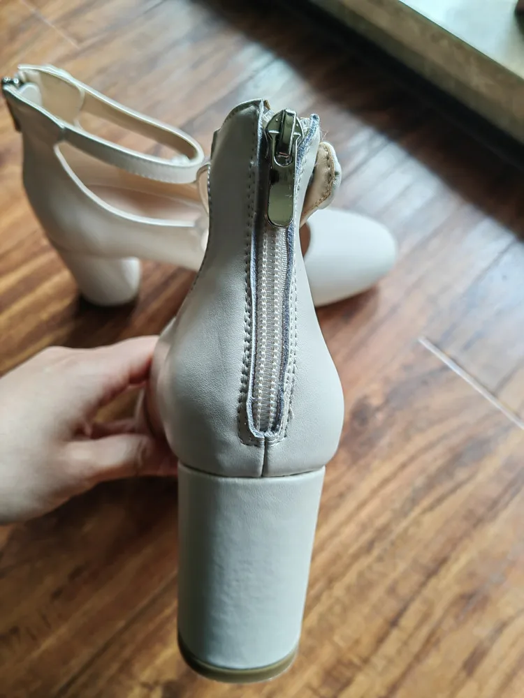 MKKHOU Fashion Pumps New High Quality Leather Retro Mary Jane Shoes Round Toe Chunky Heel High Heels Commuter Women Shoes