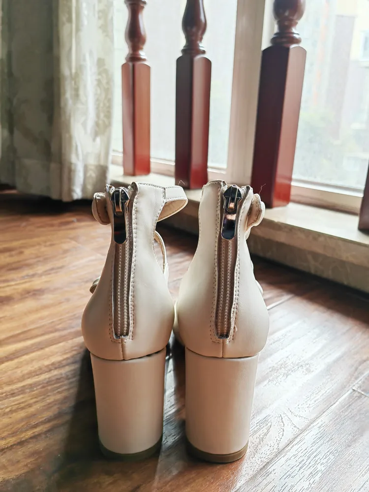 MKKHOU Fashion Pumps New High Quality Leather Retro Mary Jane Shoes Round Toe Chunky Heel High Heels Commuter Women Shoes