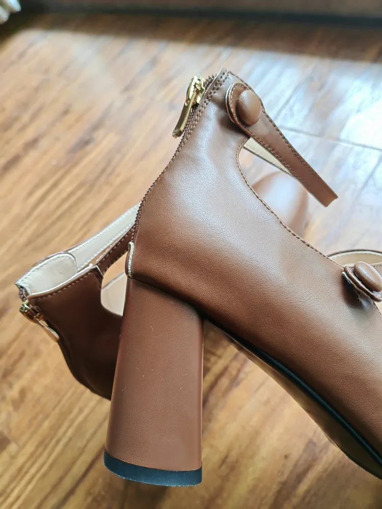 MKKHOU Fashion Pumps New High Quality Leather Retro Mary Jane Shoes Round Toe Chunky Heel High Heels Commuter Women Shoes
