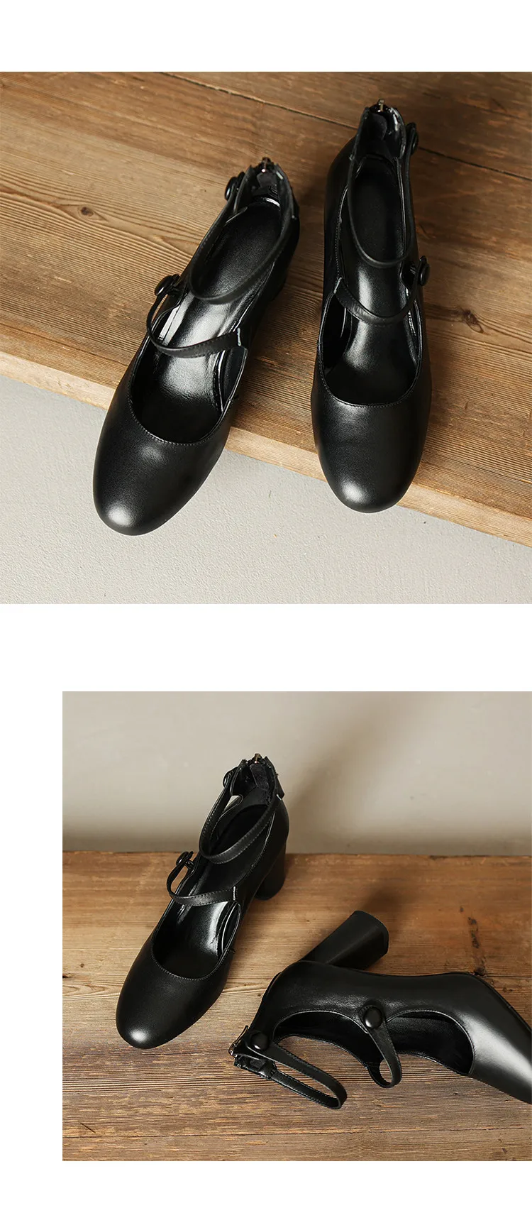 MKKHOU Fashion Pumps New High Quality Leather Retro Mary Jane Shoes Round Toe Chunky Heel High Heels Commuter Women Shoes