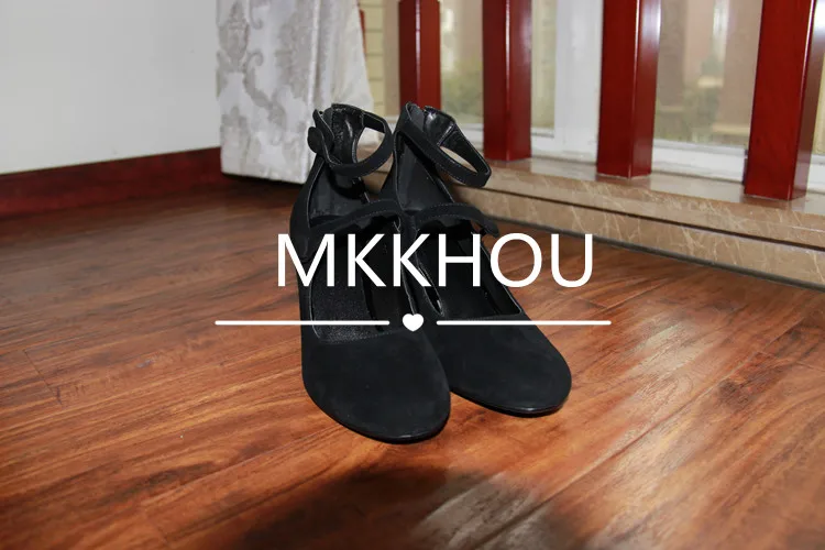 MKKHOU Fashion Pumps New High Quality Leather Retro Mary Jane Shoes Round Toe Chunky Heel High Heels Commuter Women Shoes