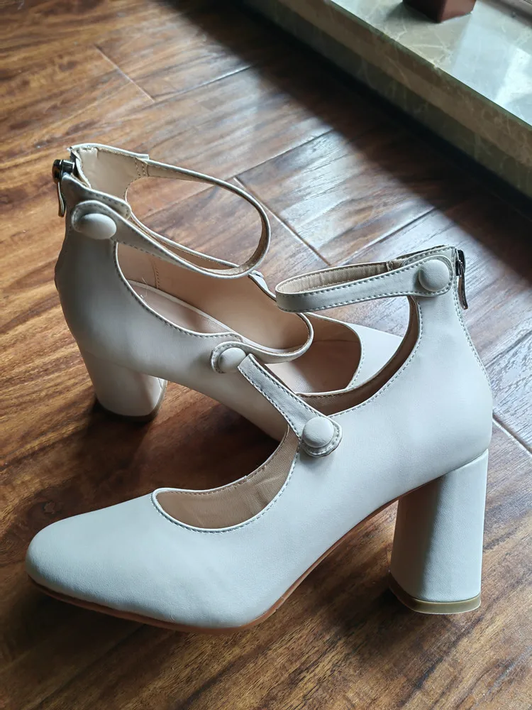 MKKHOU Fashion Pumps New High Quality Leather Retro Mary Jane Shoes Round Toe Chunky Heel High Heels Commuter Women Shoes