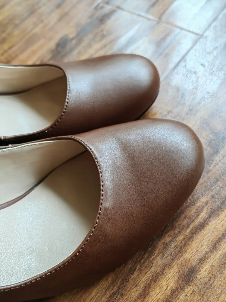 MKKHOU Fashion Pumps New High Quality Leather Retro Mary Jane Shoes Round Toe Chunky Heel High Heels Commuter Women Shoes