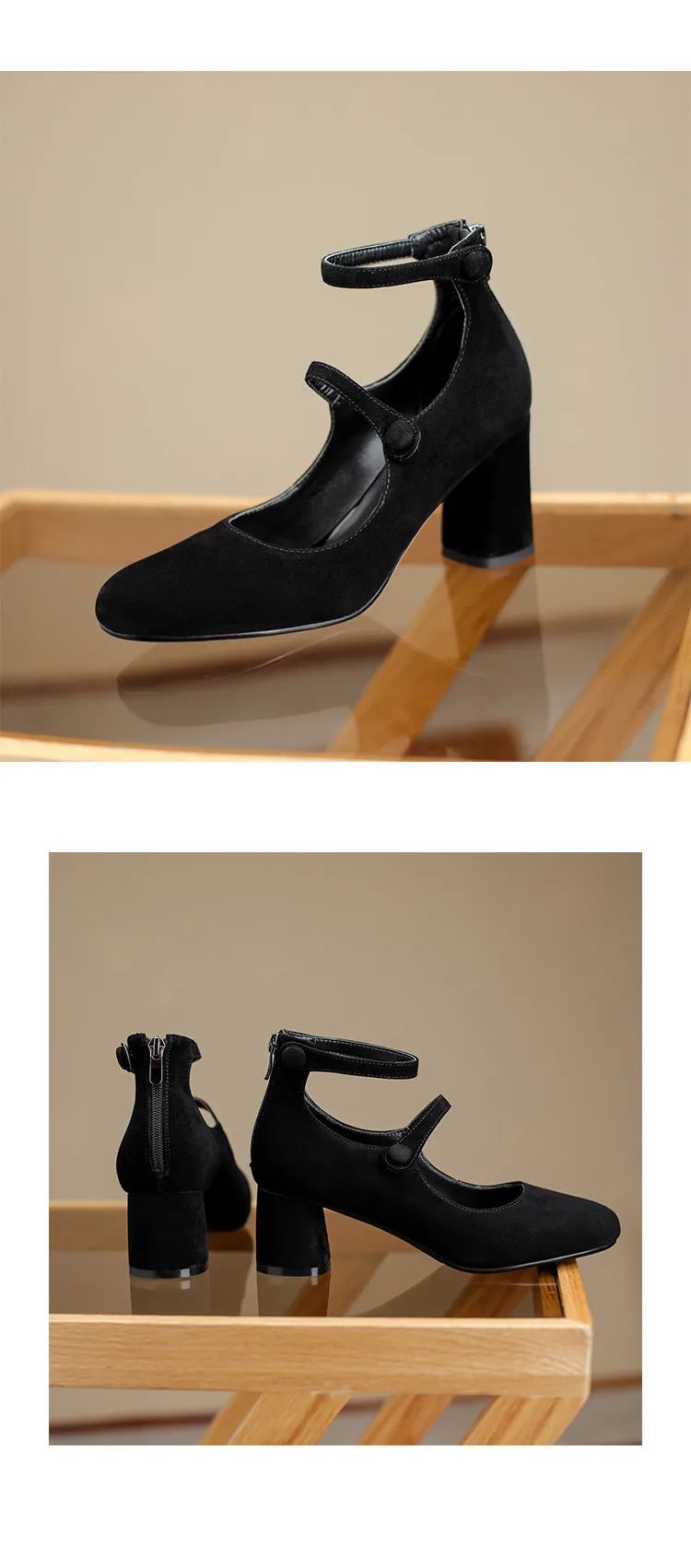 MKKHOU Fashion Pumps New High Quality Leather Retro Mary Jane Shoes Round Toe Chunky Heel High Heels Commuter Women Shoes