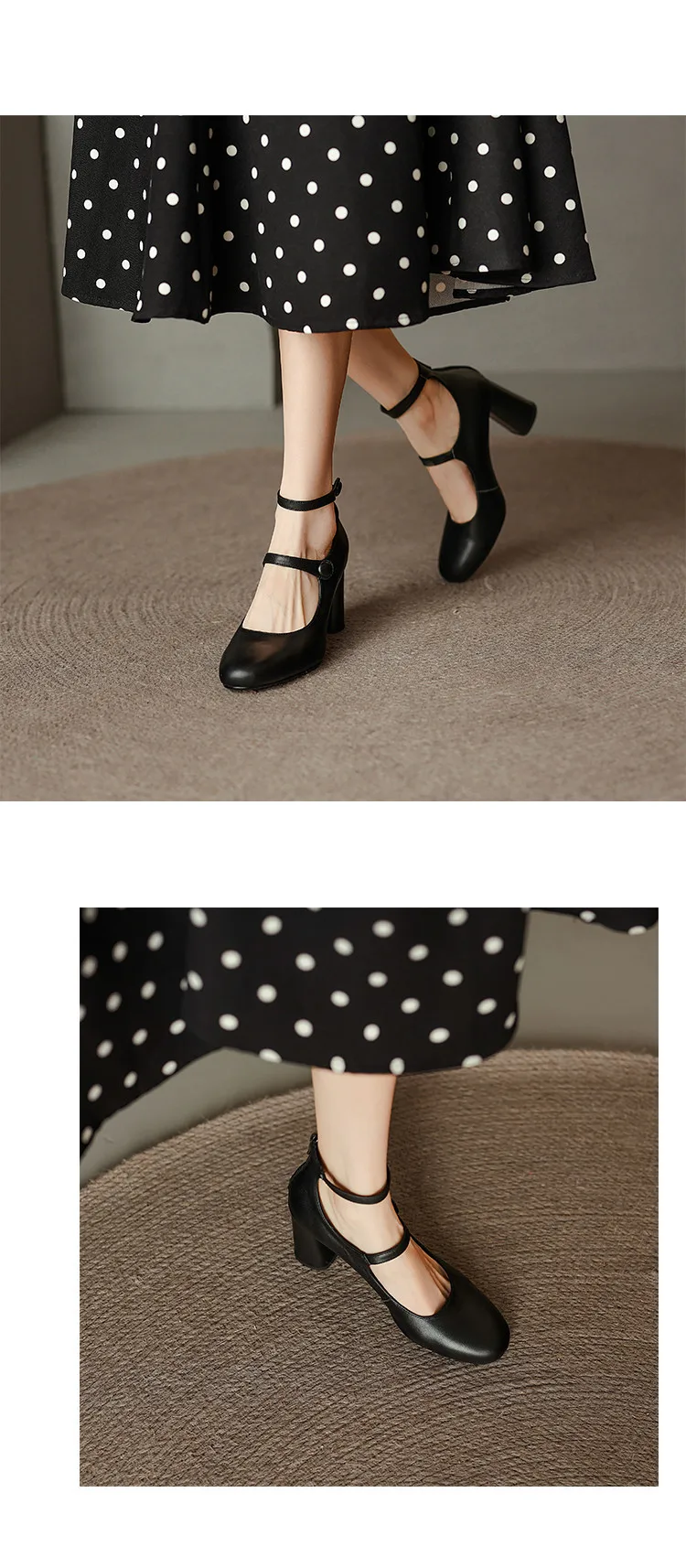 MKKHOU Fashion Pumps New High Quality Leather Retro Mary Jane Shoes Round Toe Chunky Heel High Heels Commuter Women Shoes