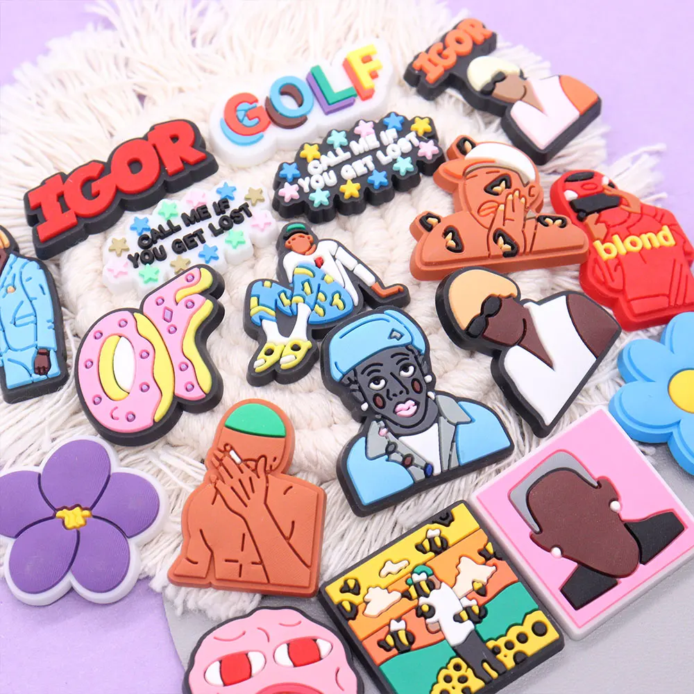 New Arrival 1-18PCS Hip Hop Man Singer PVC Flowers Shoe Decoration Adult Garden Sandals Charms for Backpack Clogs