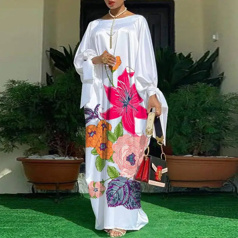 2023 Women VONDA Summer Party Dress Vintage Floral Printed Casual Loose Bohemian Beach Sundress Long Sleeve Satin Maxi Vestidos