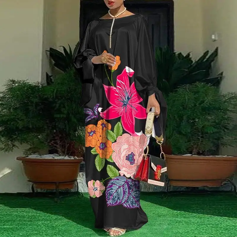 2023 Women VONDA Summer Party Dress Vintage Floral Printed Casual Loose Bohemian Beach Sundress Long Sleeve Satin Maxi Vestidos