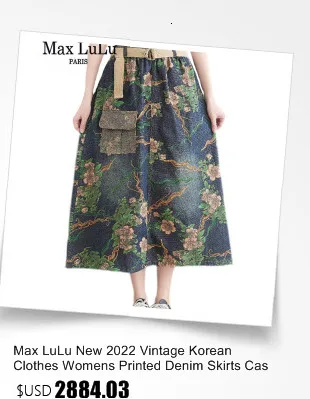 Amax luluE British 2024 Summer New Fashion Women Denim Printed Skirts Ladies Elastic Loose Skirt Female Casual Vintage Clothing